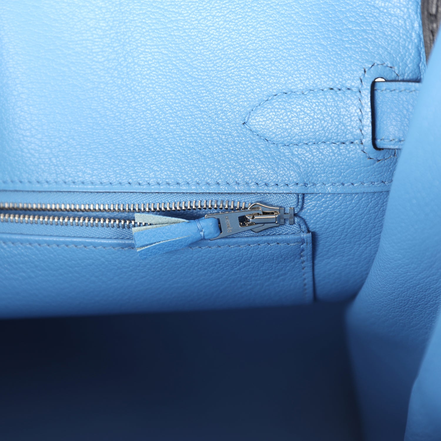 Hermes Birkin 30 Ghillies Bleu Paradise Clemence and Evercolor Palladium Hardware