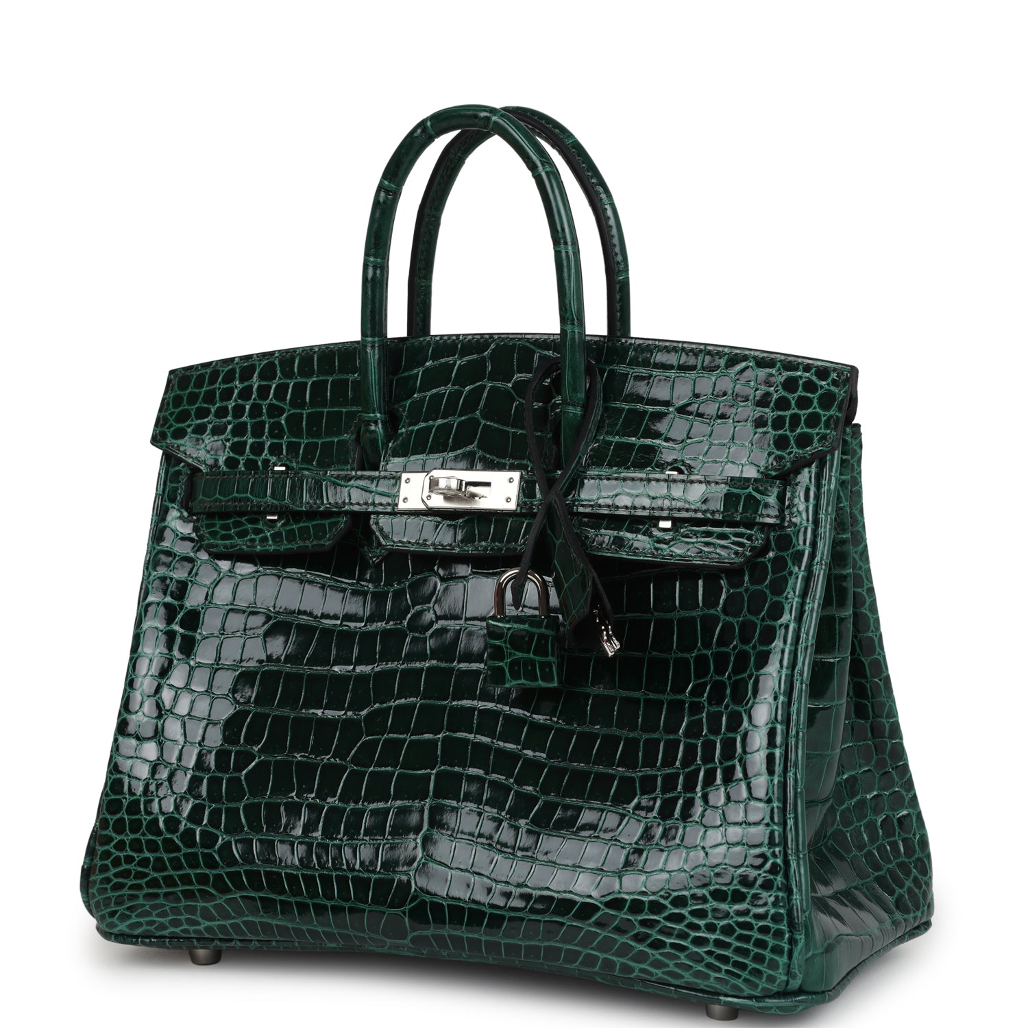 Hermes Birkin 25 Vert Fonce Shiny Porous Crocodile Palladium Hardware
