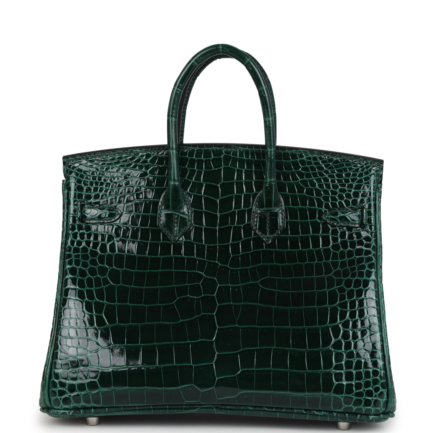 Hermes Birkin 25 Vert Fonce Shiny Porous Crocodile Palladium Hardware