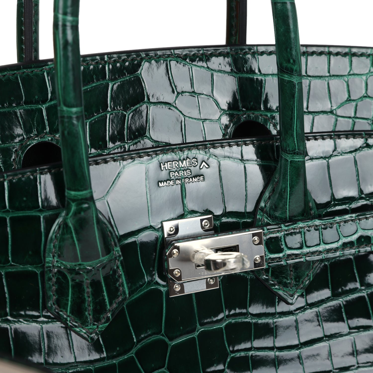 Hermes Birkin 25 Vert Fonce Shiny Porous Crocodile Palladium Hardware
