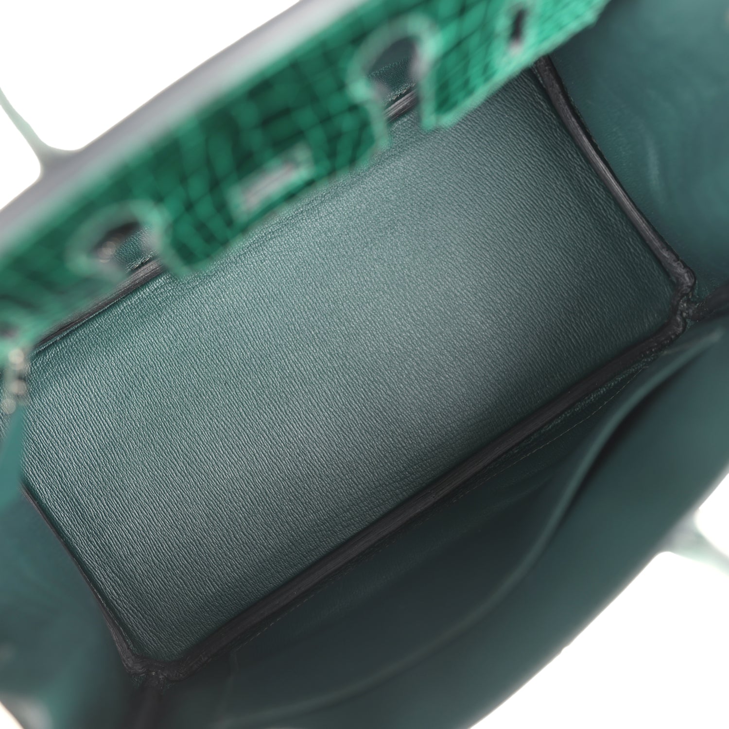 Hermes Birkin 25 Vert Fonce Shiny Porous Crocodile Palladium Hardware