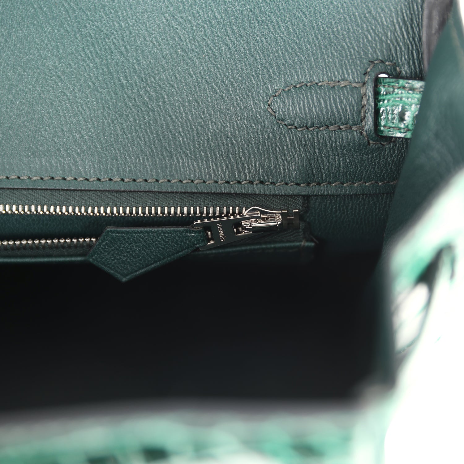 Hermes Birkin 25 Vert Fonce Shiny Porous Crocodile Palladium Hardware