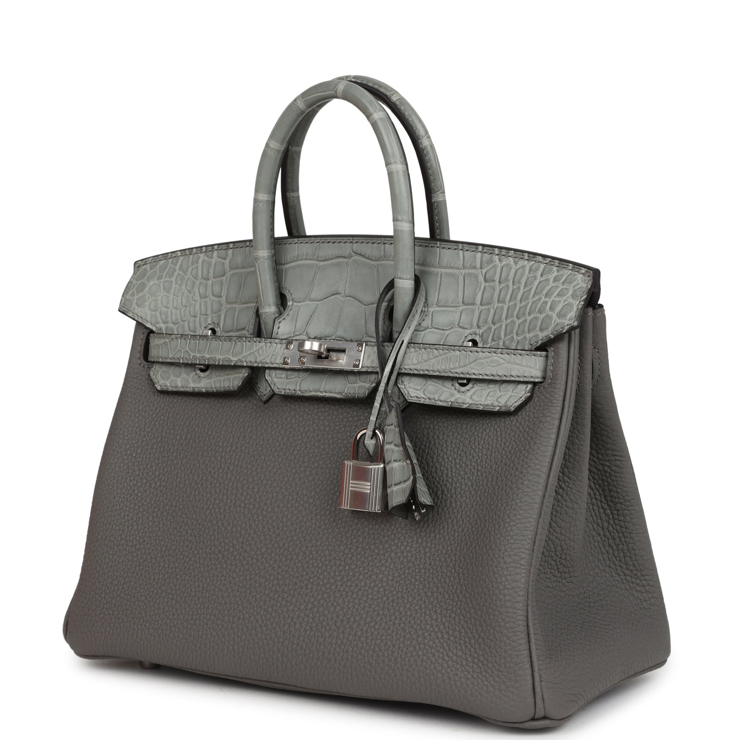Hermes Birkin 25 Gris Meyer Togo and Gris Ciment Matte Alligator Touch Palladium Hardware