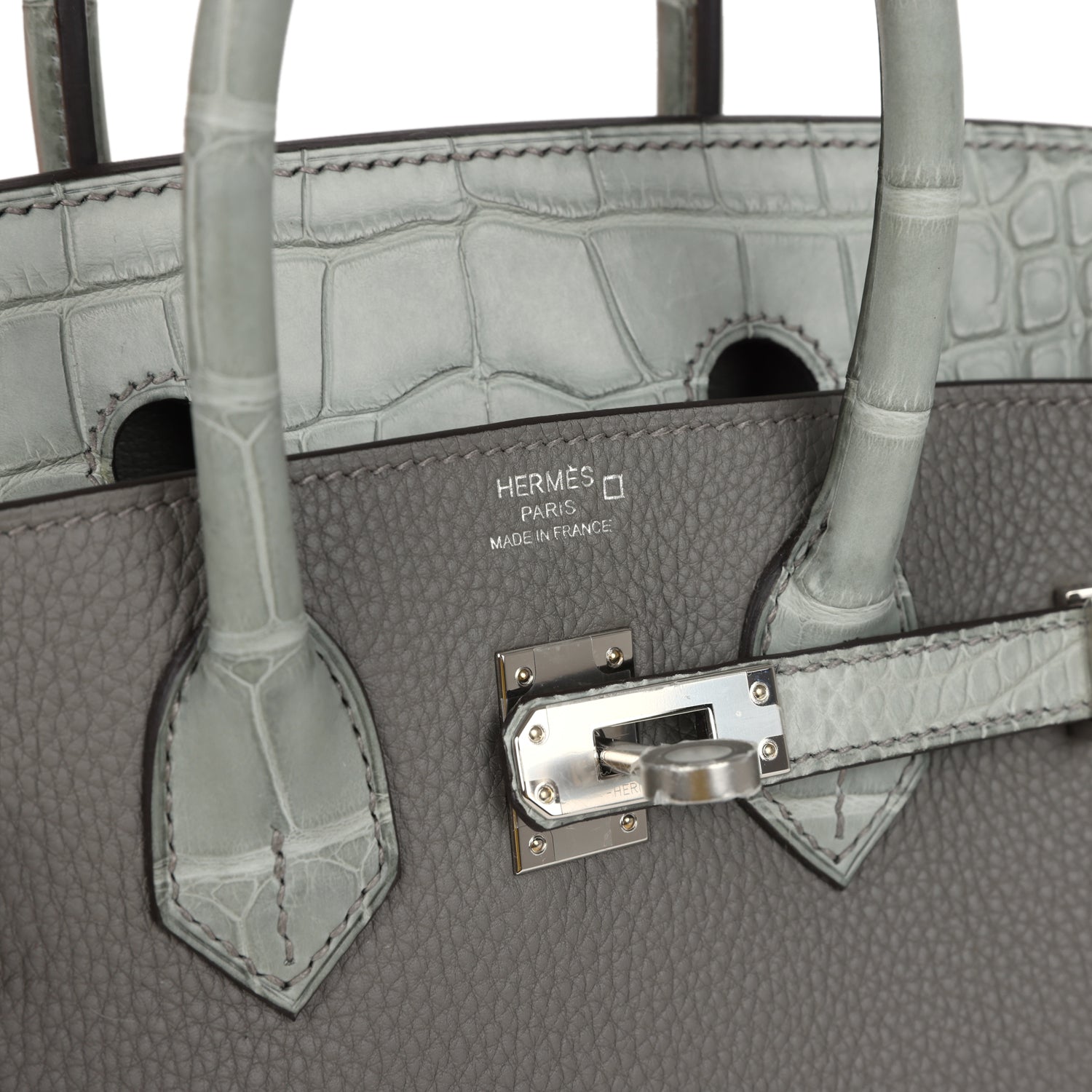 Hermes Birkin 25 Gris Meyer Togo and Gris Ciment Matte Alligator Touch Palladium Hardware