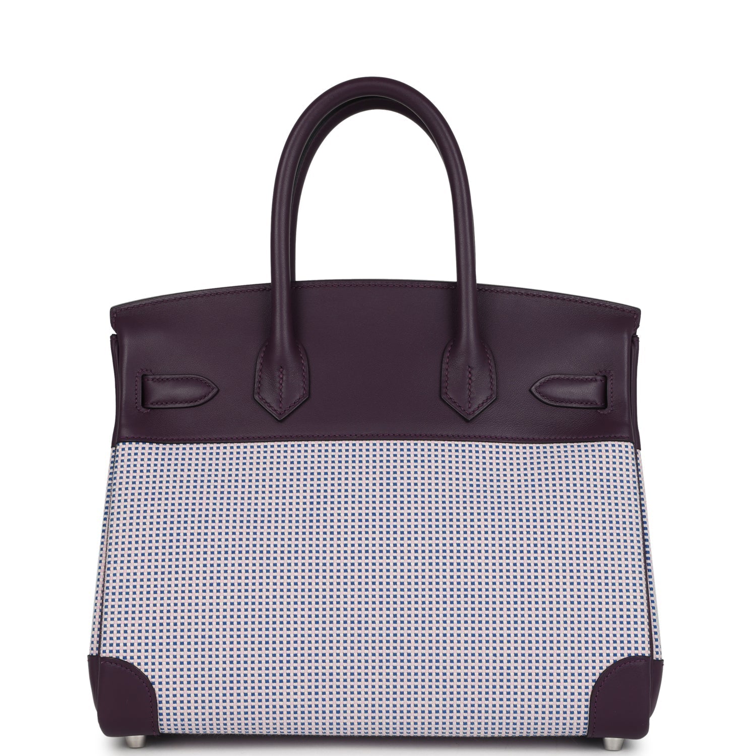 Hermes Quadrille Birkin 30 Cassis Swift, Ecru, Mauve and Bleu Bill Toile Canvas Palladium Hardware