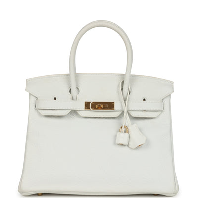 Pre-owned Hermes Birkin 30 White Clemence Gold Hardware