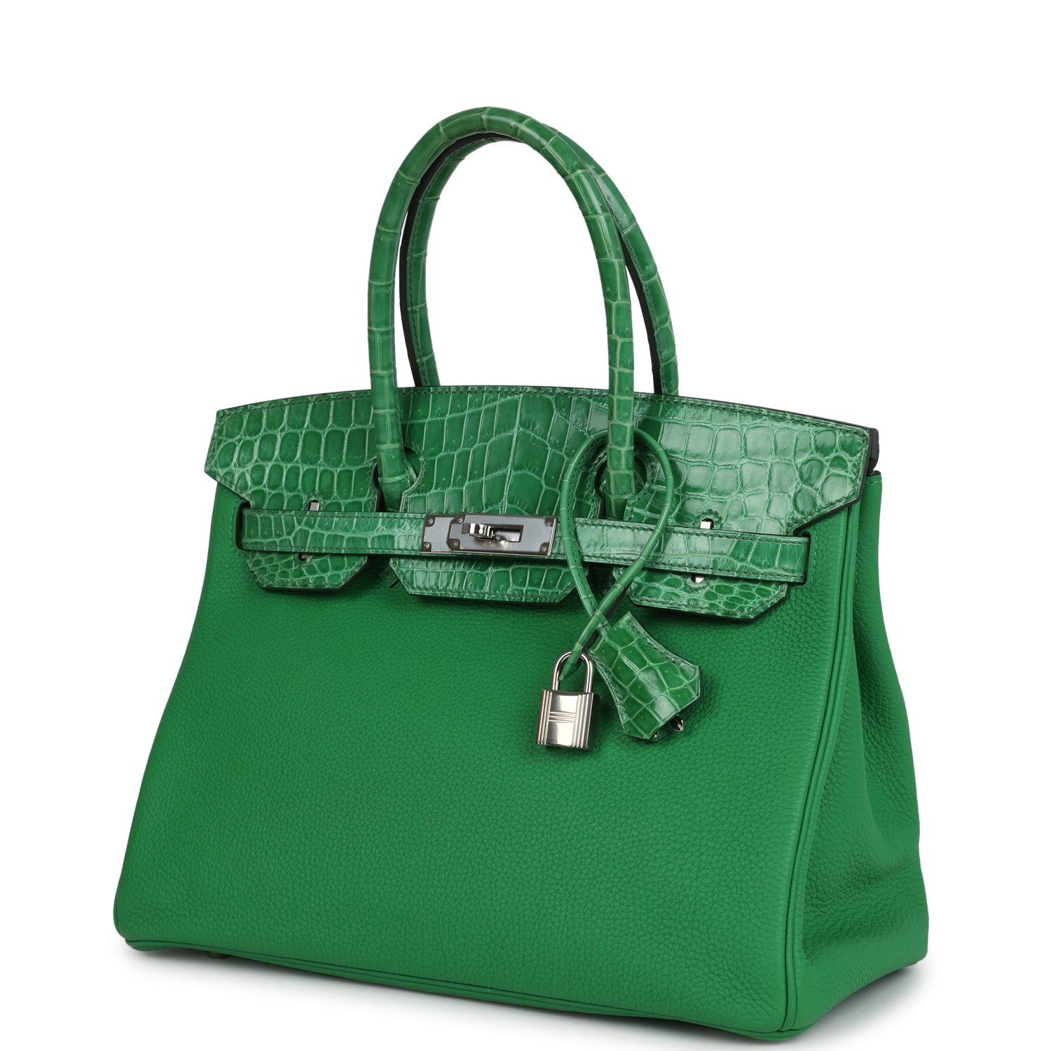 Pre-owned Hermes Birkin 30 Bambou Togo and Shiny Niloticus Crocodile Touch Palladium Hardware