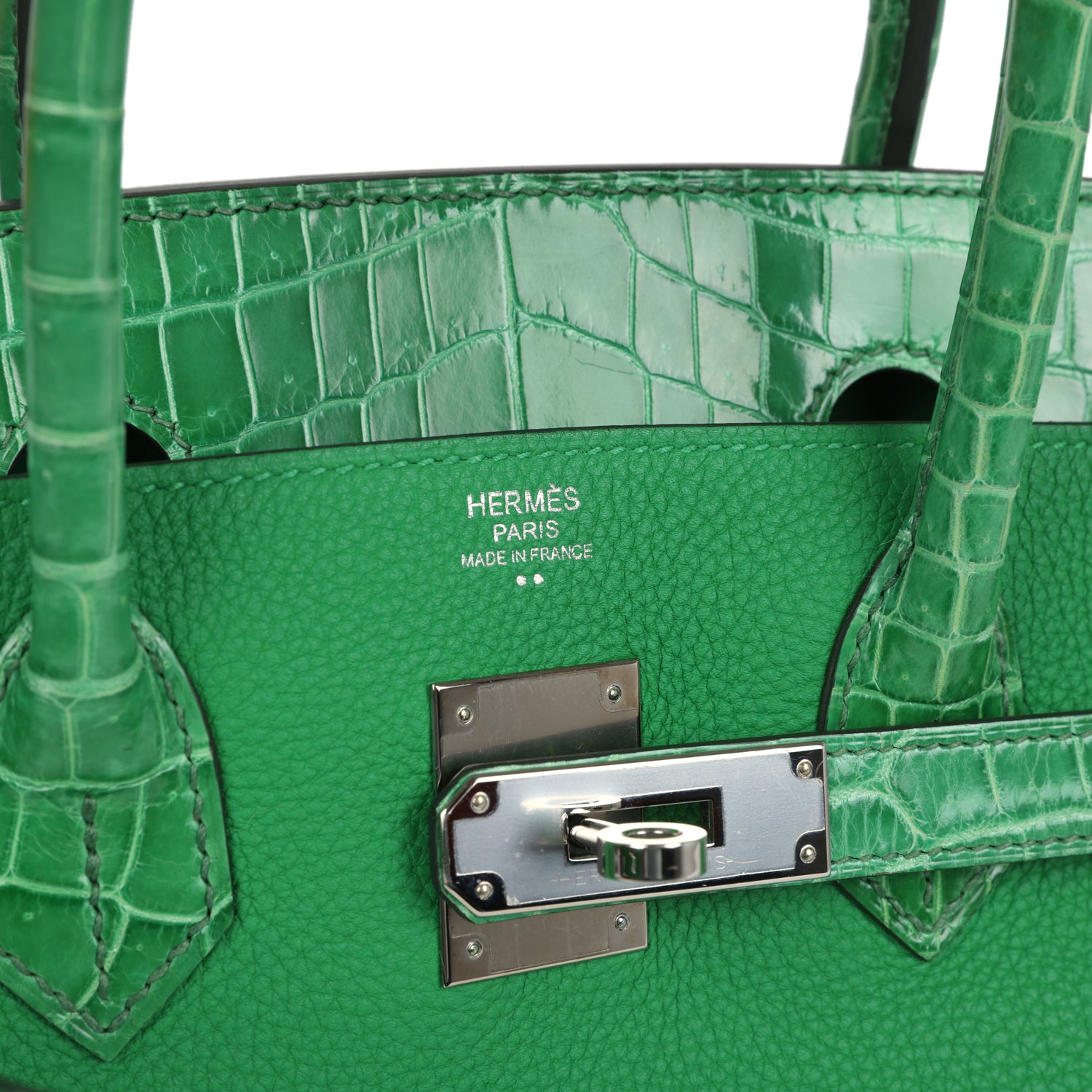 Pre-owned Hermes Birkin 30 Bambou Togo and Shiny Niloticus Crocodile Touch Palladium Hardware