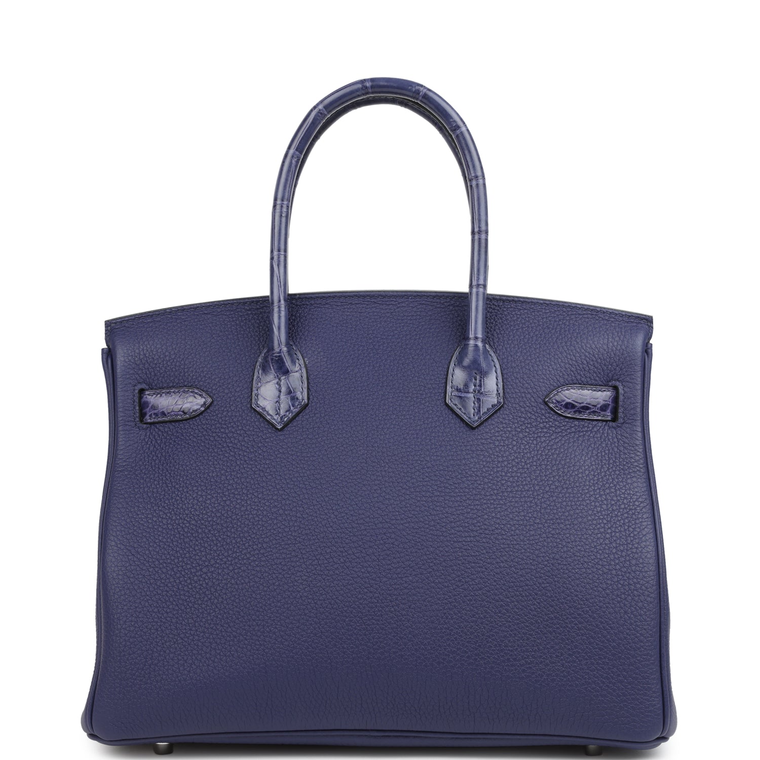 Pre-owned Hermes Birkin 30 Bleu Encre Togo and Shiny Niloticus Crocodile Touch Palladium Hardware