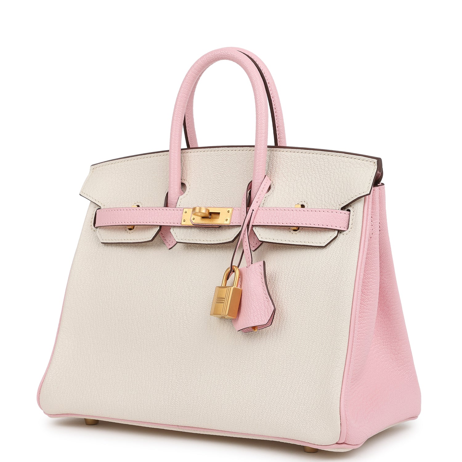 Hermes Special Order (HSS) Birkin 25 Nata and Rose Sakura Chevre Mysore Brushed Gold Hardware
