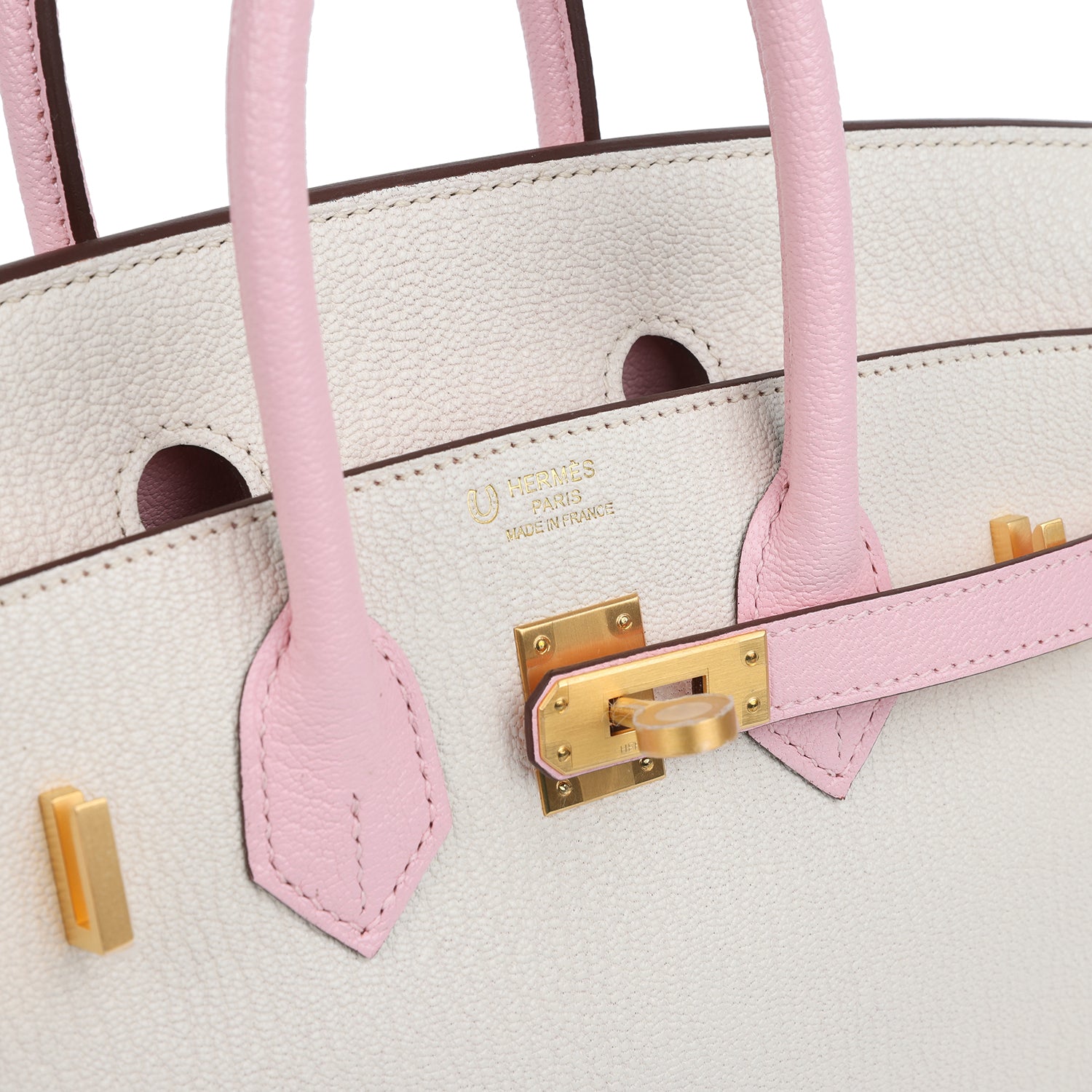 Hermes Special Order (HSS) Birkin 25 Nata and Rose Sakura Chevre Mysore Brushed Gold Hardware