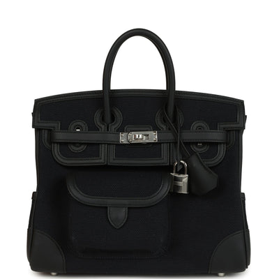Hermes Birkin 25 Cargo Black Toile Goeland and Black Swift Palladium Hardware
