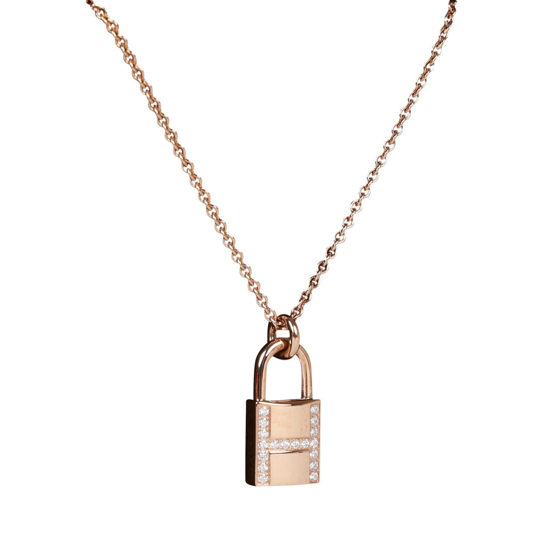 Hermes Amulettes Cadenas Pendant Necklace Diamonds & 18k Rose Gold