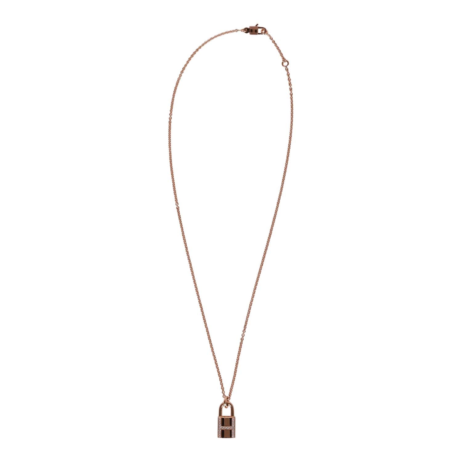 Hermes Amulettes Cadenas Pendant Necklace Diamonds & 18k Rose Gold