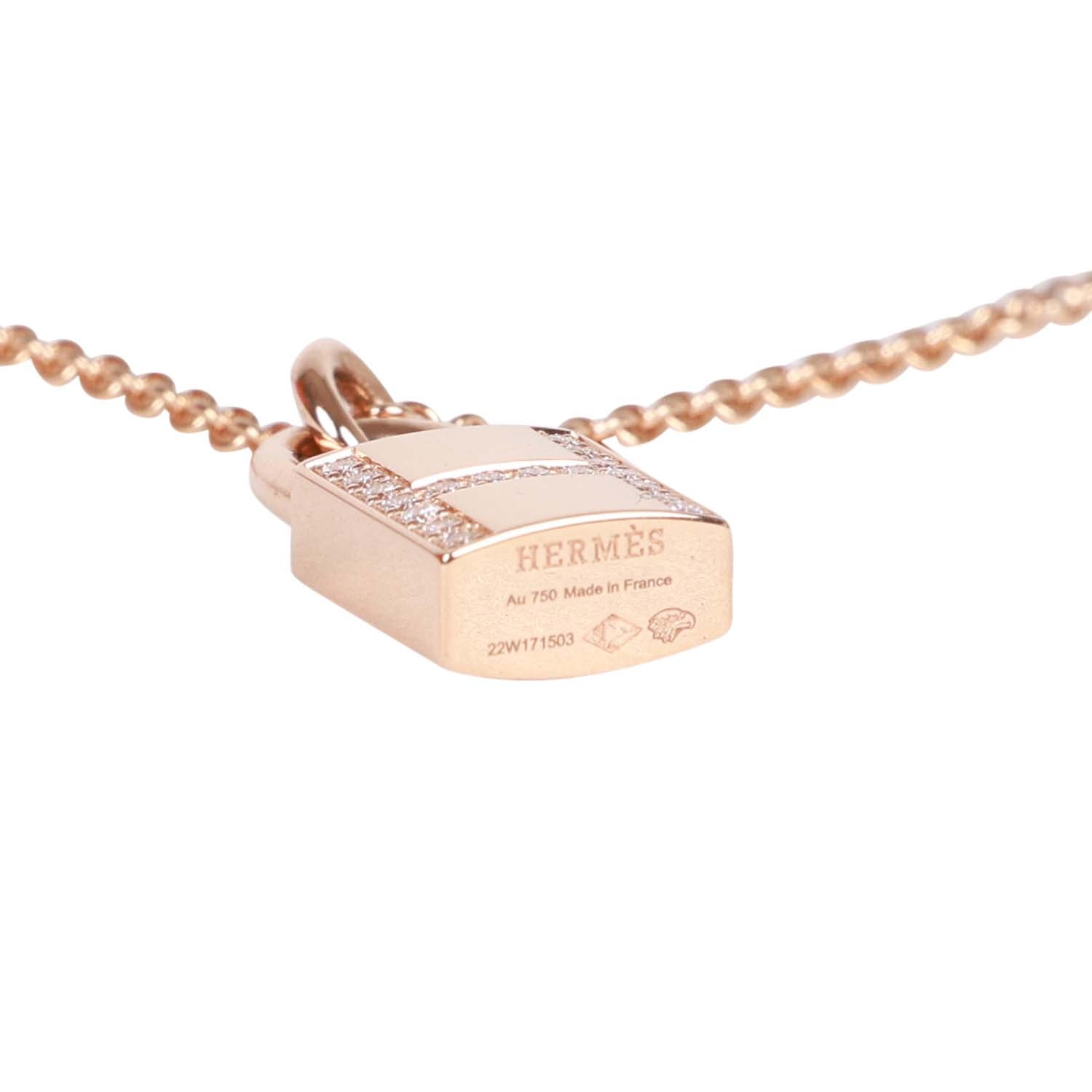 Hermes Amulettes Cadenas Pendant Necklace Diamonds & 18k Rose Gold