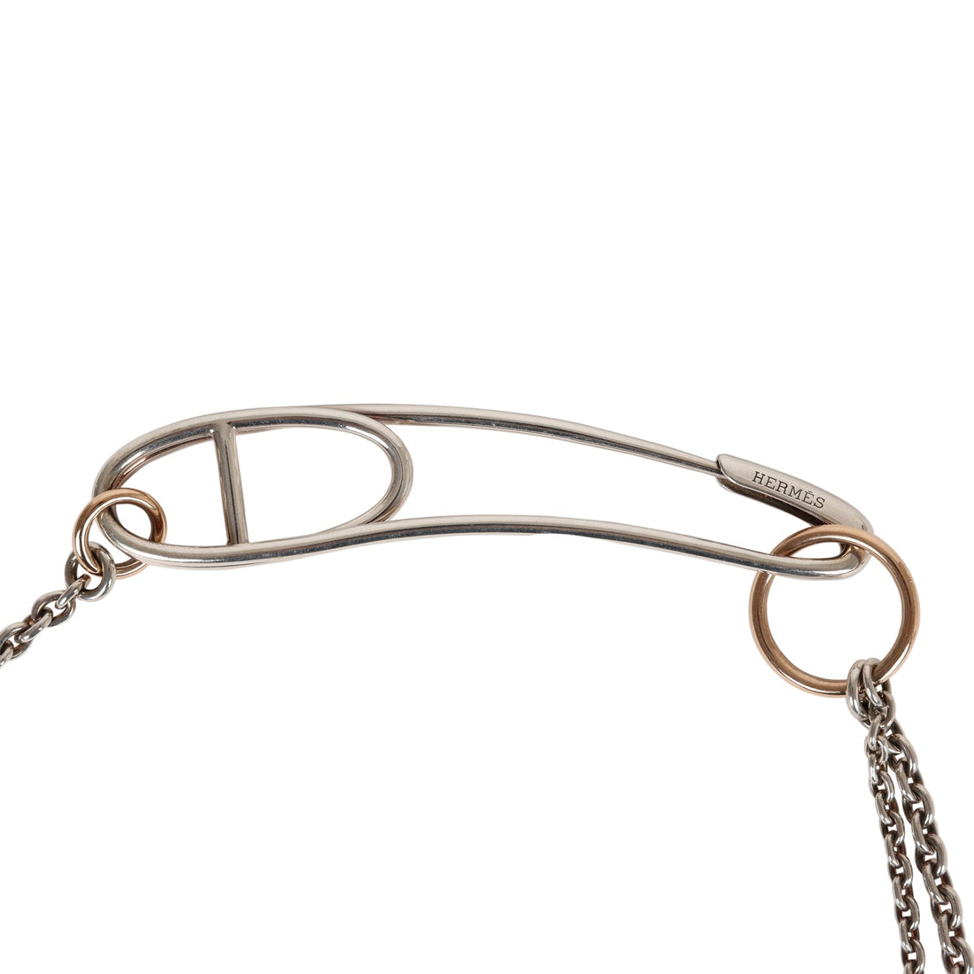 Hermes Chain D'ancre Punk Long Double Necklace Silver and Rose Gold