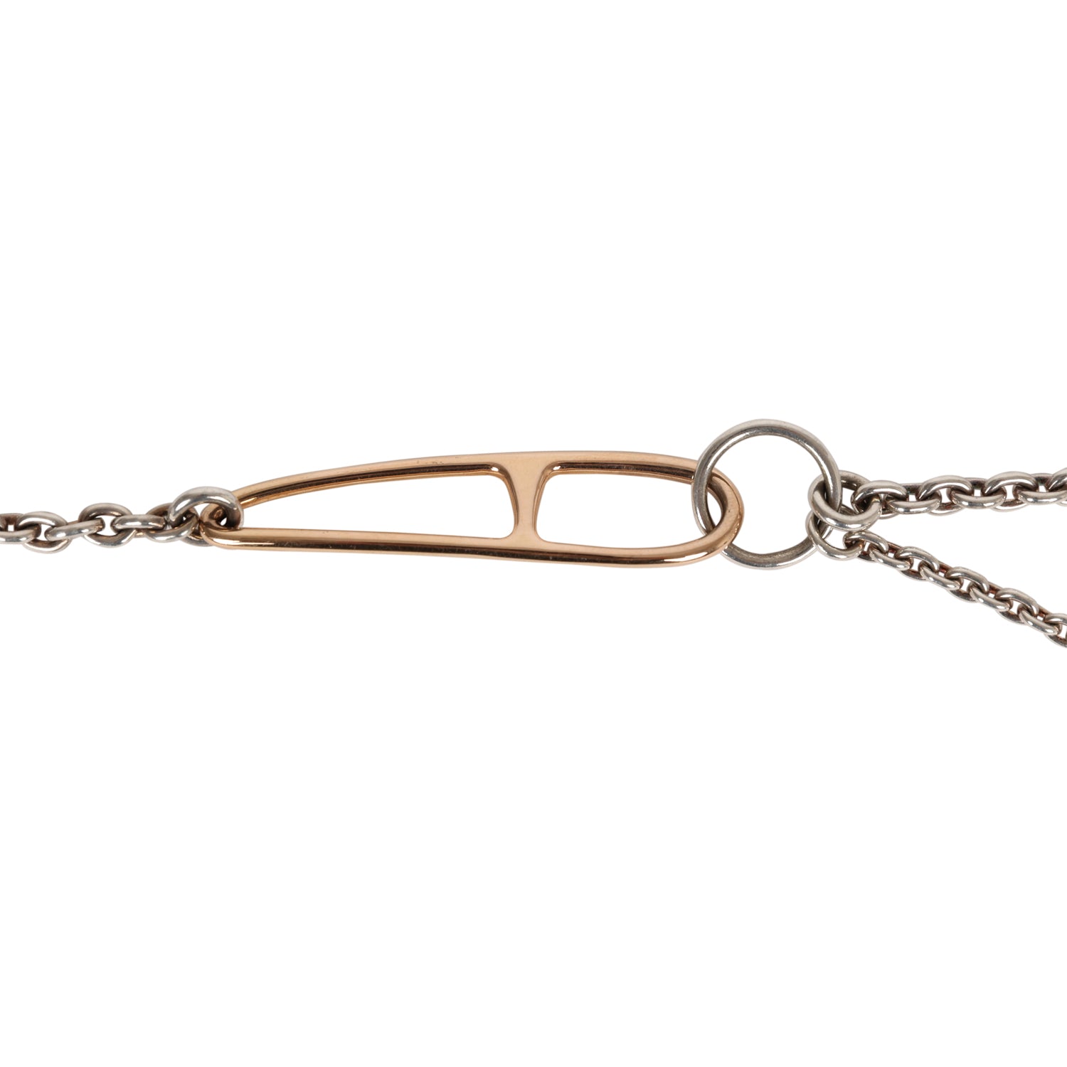 Hermes Chain D'ancre Punk Long Double Necklace Silver and Rose Gold