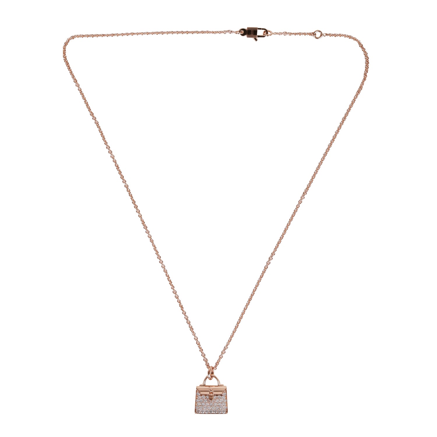 Hermes Kelly Amulettes Pendant Necklace Diamonds & 18k Rose Gold