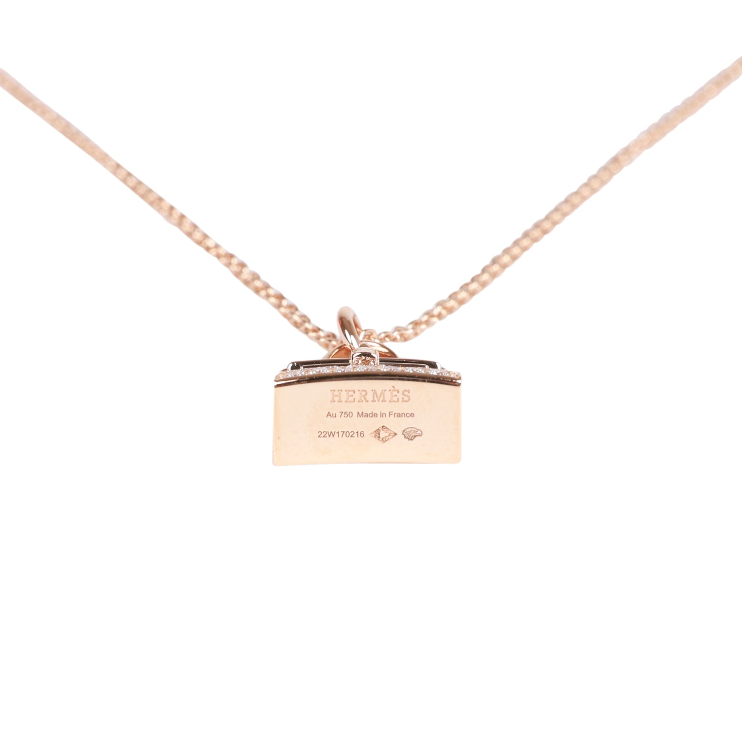 Hermes Kelly Amulettes Pendant Necklace Diamonds & 18k Rose Gold