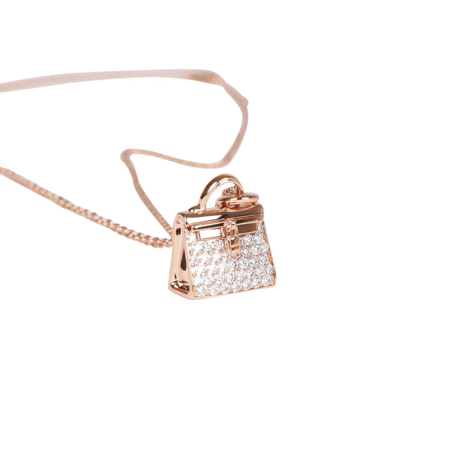 Hermes Kelly Amulettes Pendant Necklace Diamonds & 18k Rose Gold