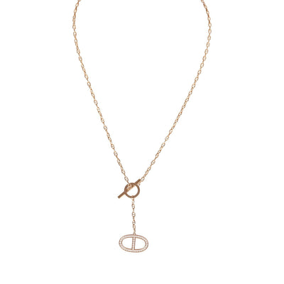 Hermes Collier Chaine D'Ancre Contour Pendant GM Necklace 18K Rose Gold & Diamonds