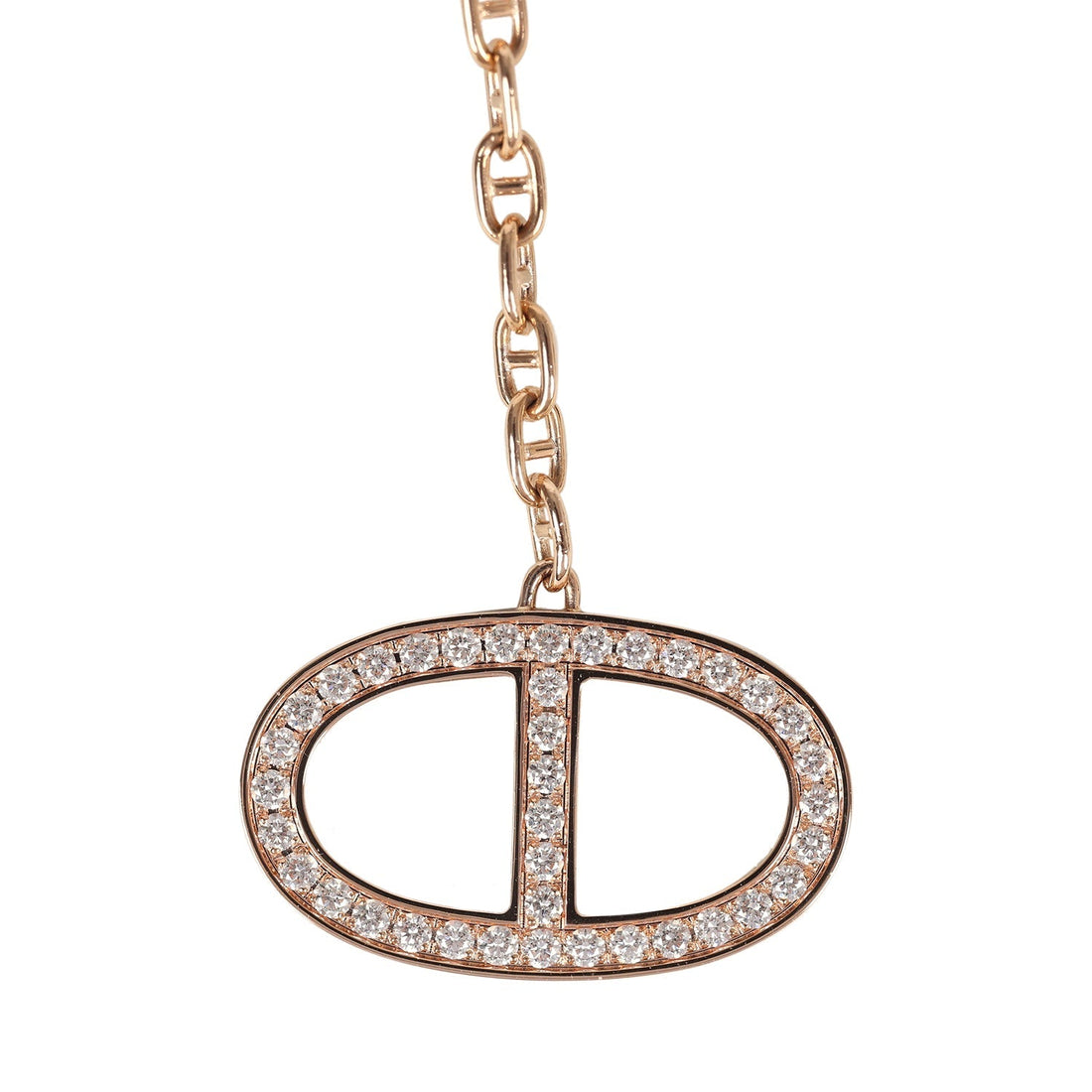 Hermes Collier Chaine D'Ancre Contour Pendant GM Necklace 18K Rose Gold & Diamonds