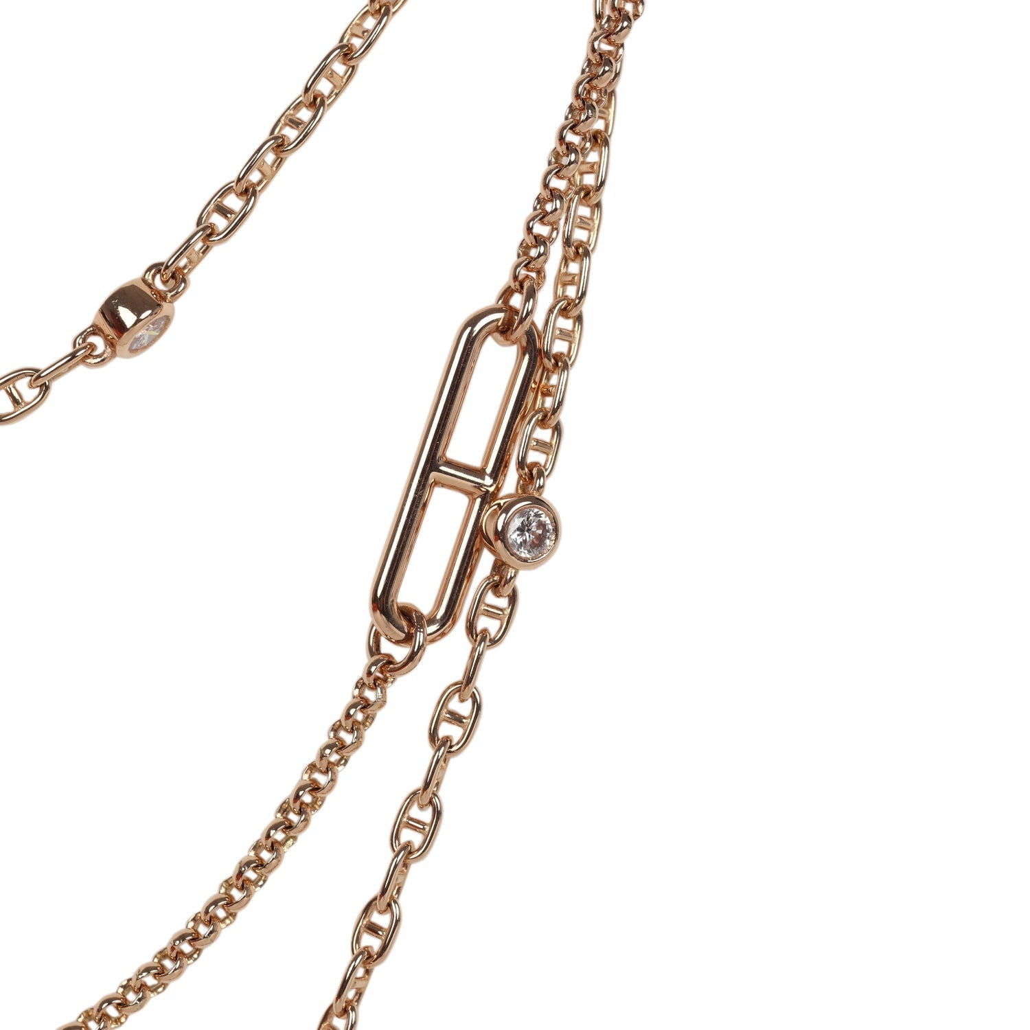 Hermes Chaine D'Ancre Chaos Necklace Diamonds 18K Rose Gold Hardware