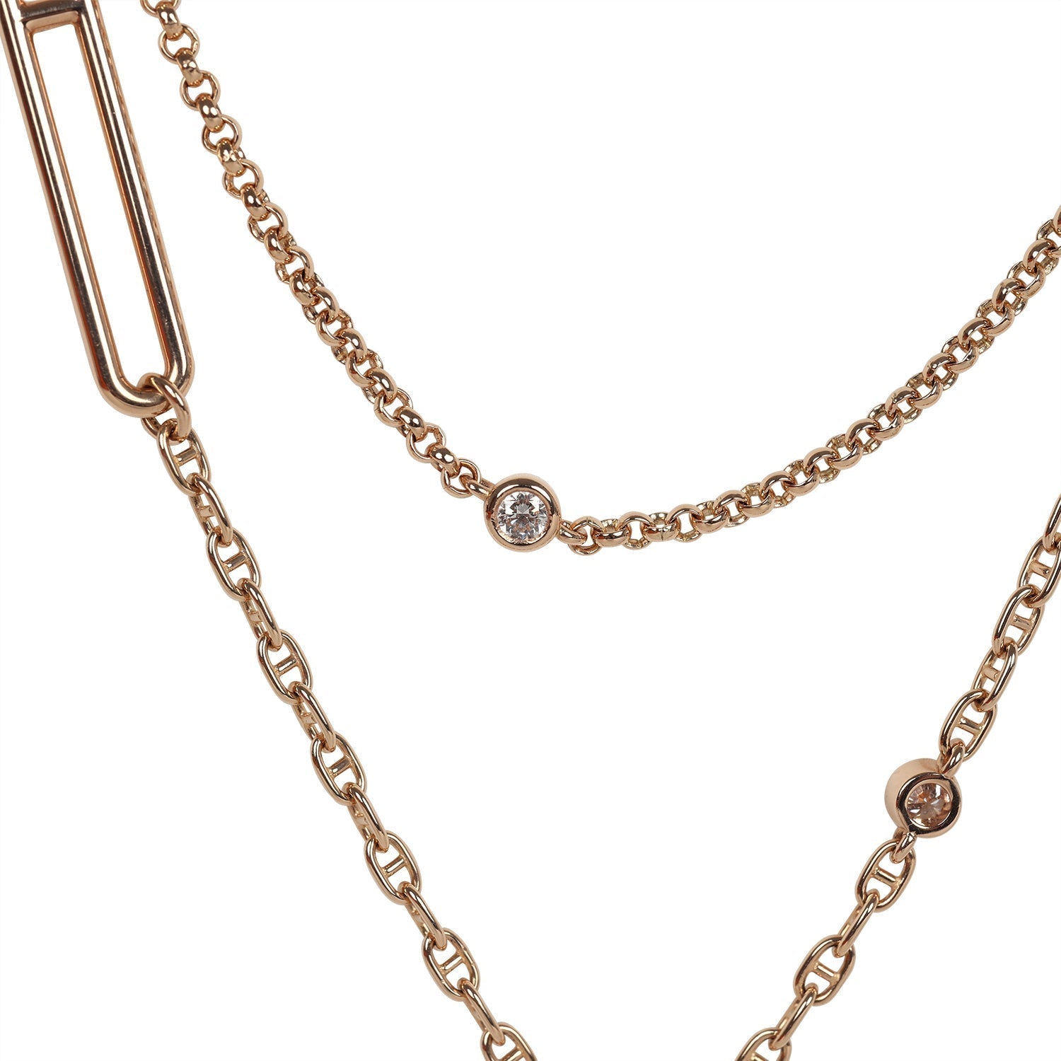 Hermes Chaine D'Ancre Chaos Necklace Diamonds 18K Rose Gold Hardware