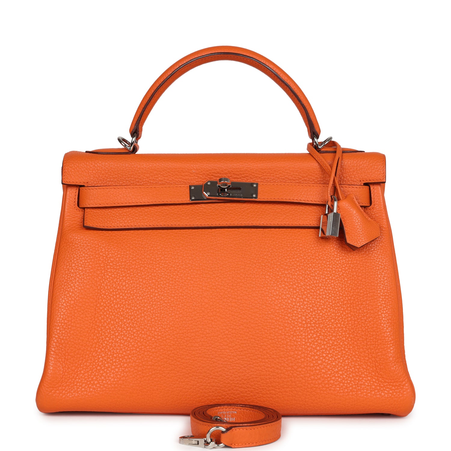 Pre-owned Hermes Kelly Retourne 35 Orange Togo Palladium Hardware