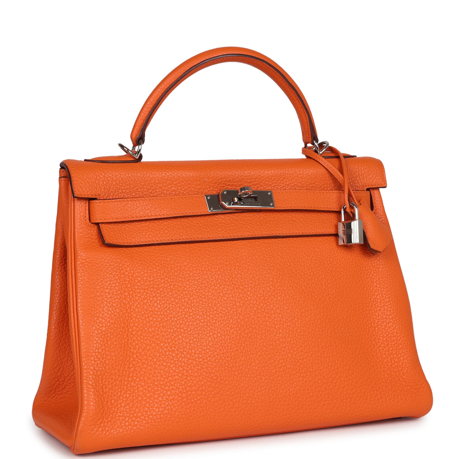 Pre-owned Hermes Kelly Retourne 35 Orange Togo Palladium Hardware