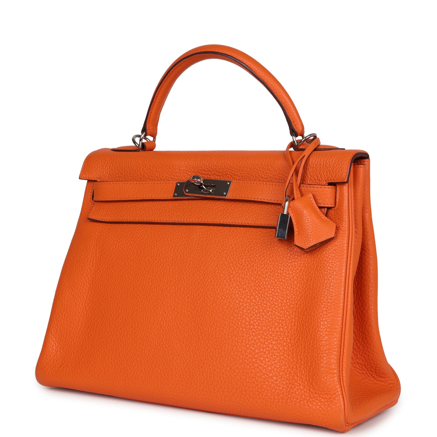 Pre-owned Hermes Kelly Retourne 35 Orange Togo Palladium Hardware