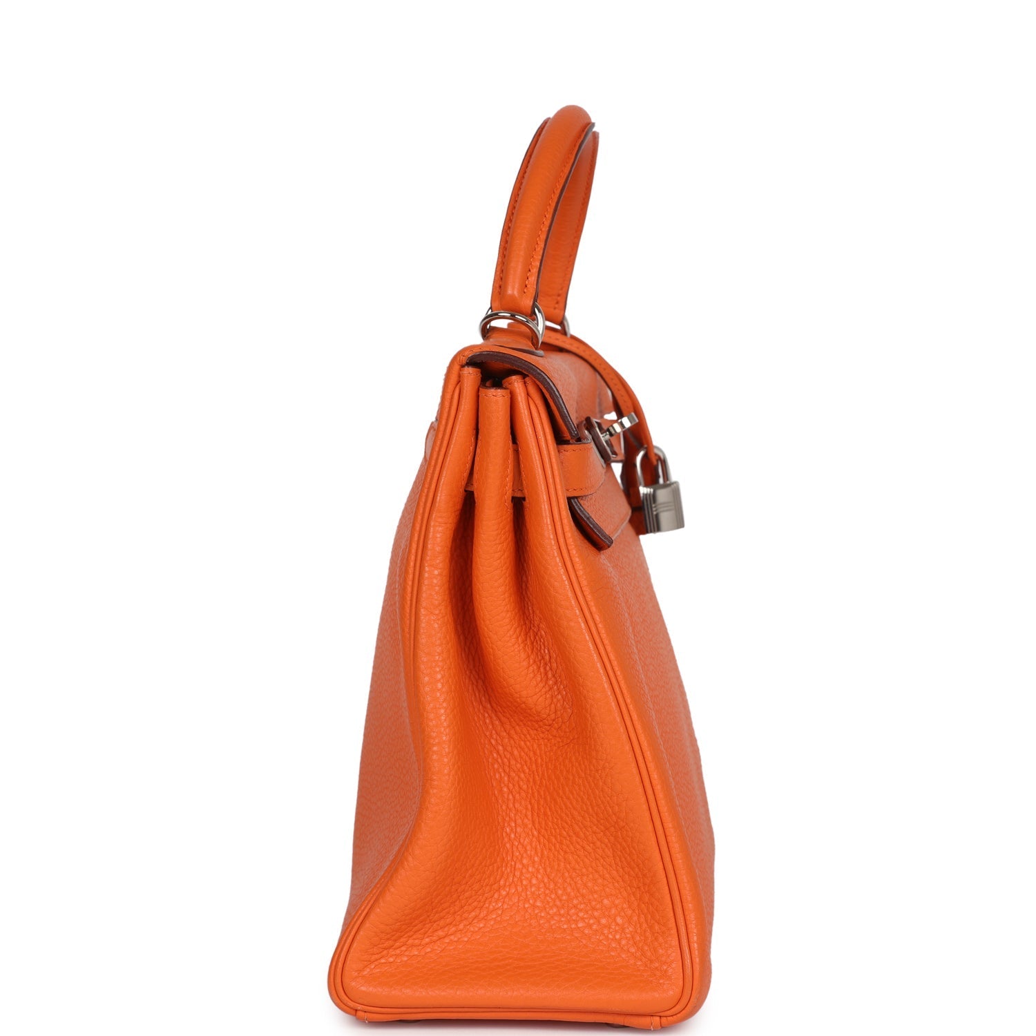 Pre-owned Hermes Kelly Retourne 35 Orange Togo Palladium Hardware