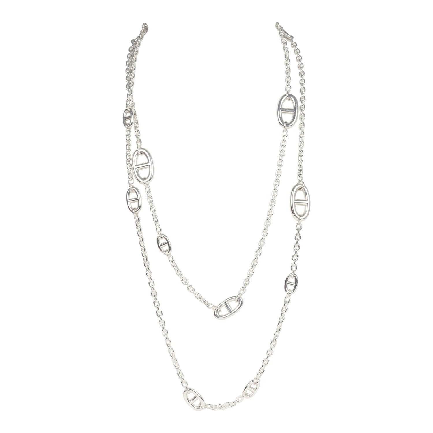 Pre-owned Hermes Farandole Rope Necklace 120 cm Sterling Silver Hardware