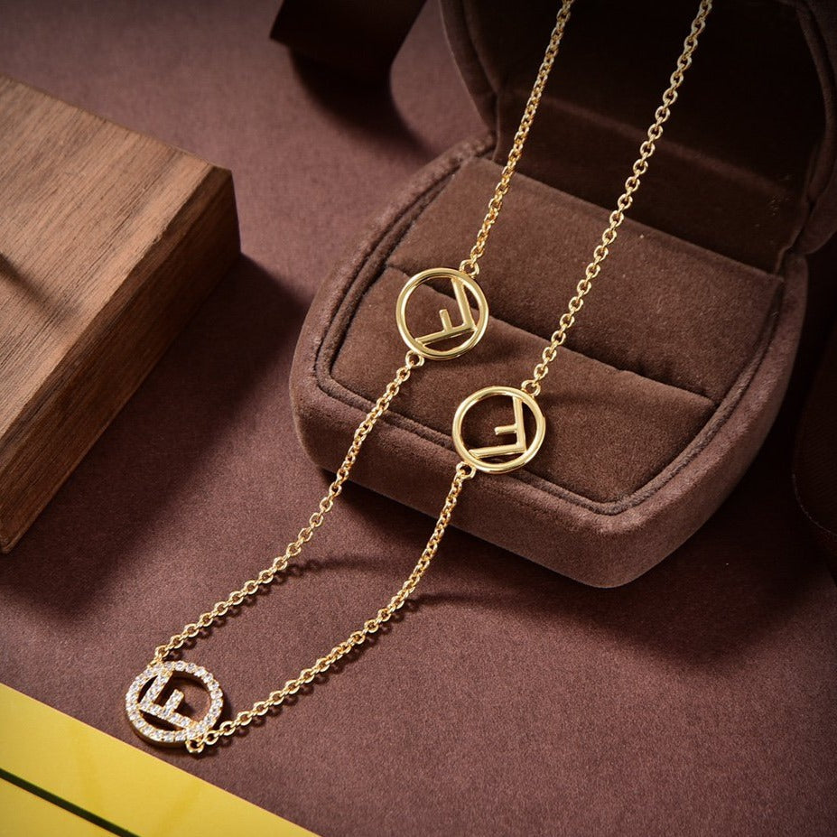 F LOGO 3 MOTIF GOLD DIAMOND NECKLACE