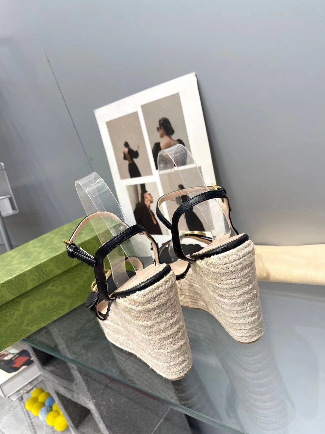 gg marmont sandal 140mm espadrilles black leather