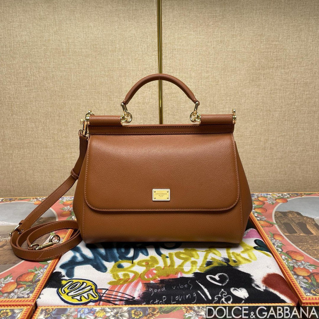 MEDIUM SICILY HANDBAG 26 BROWN IN CALFSKIN