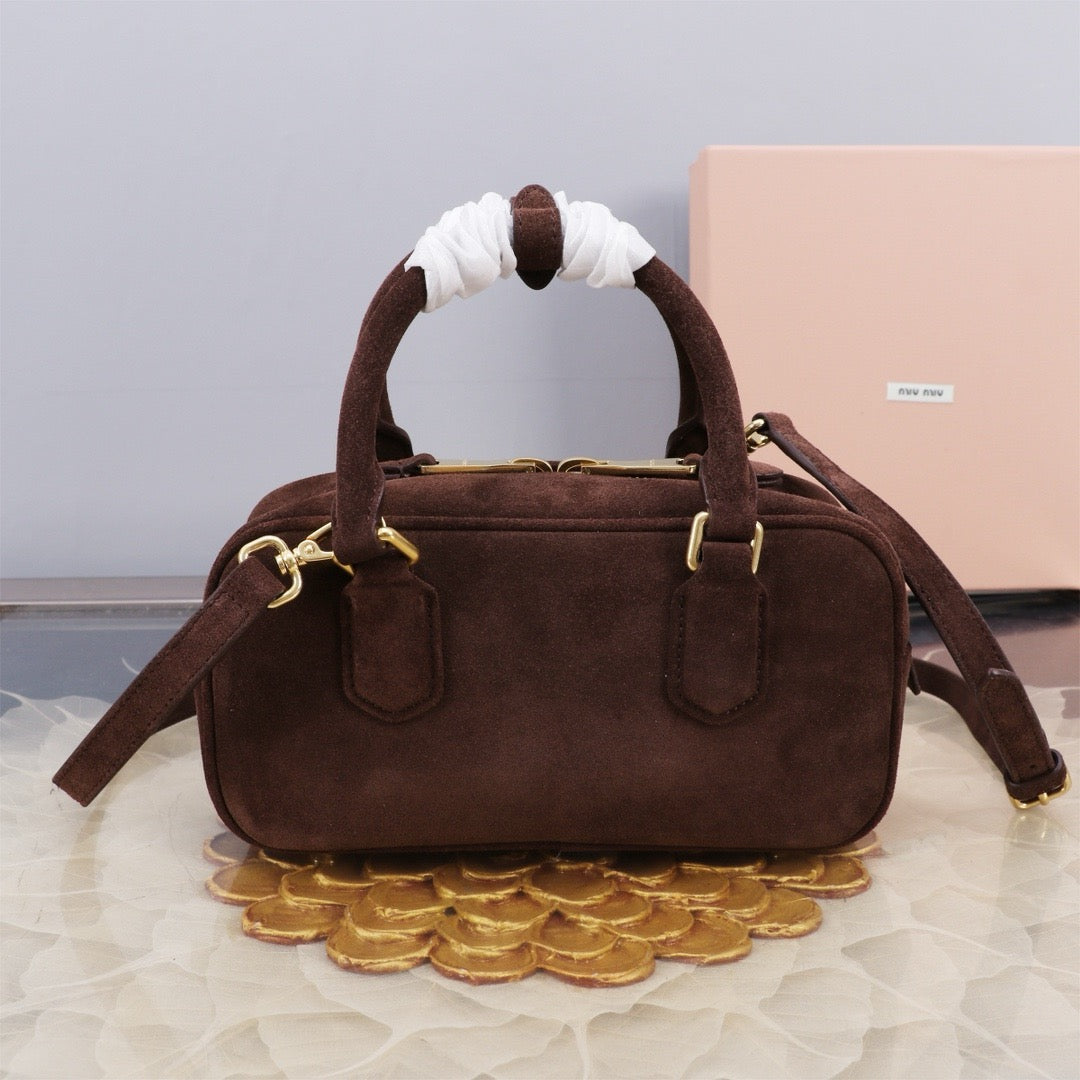 MIU SUEDE BEAU BAG 22 IN COCOA BROWN