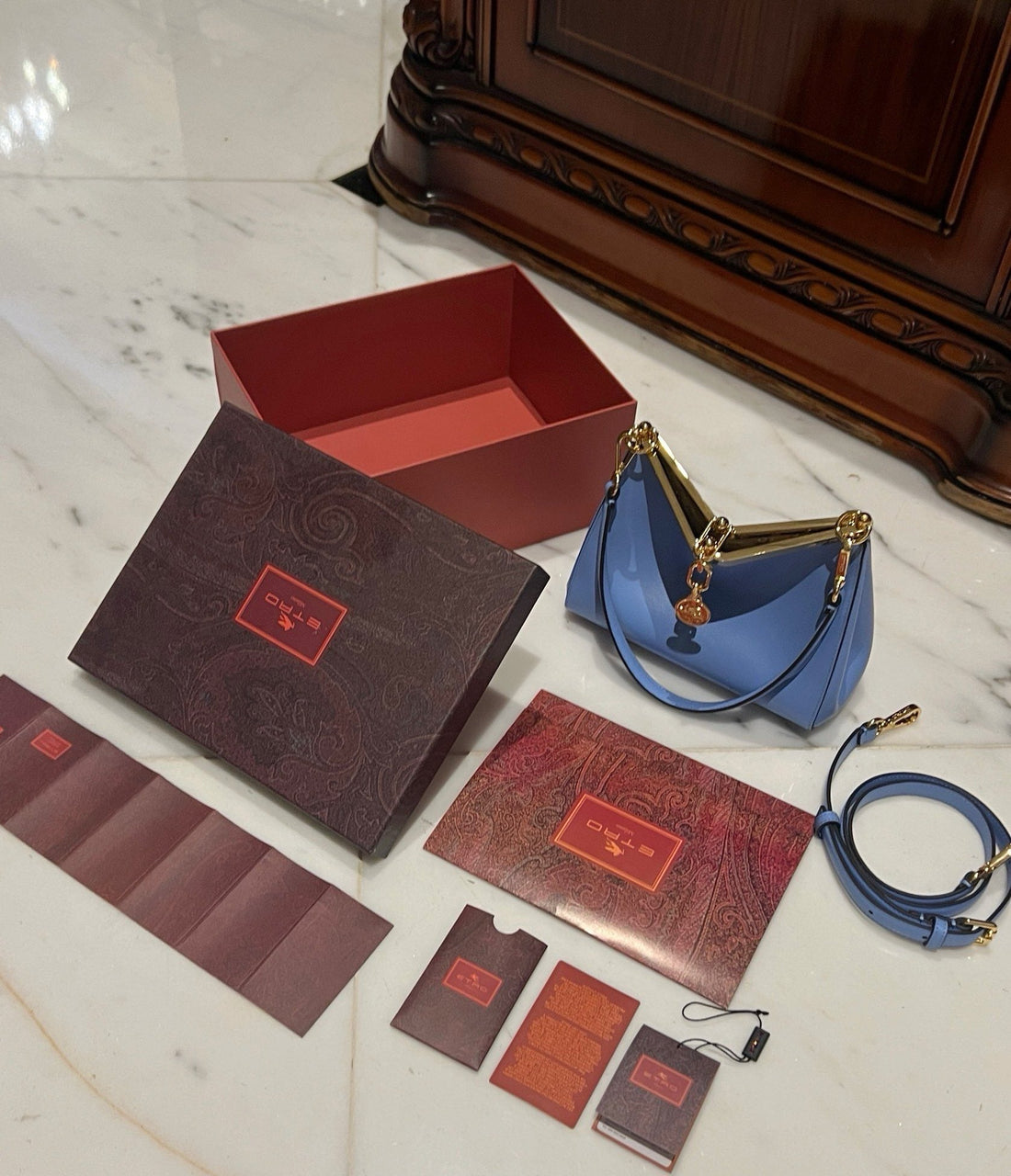 Etro Medium Vela Bag Blue Calfskin