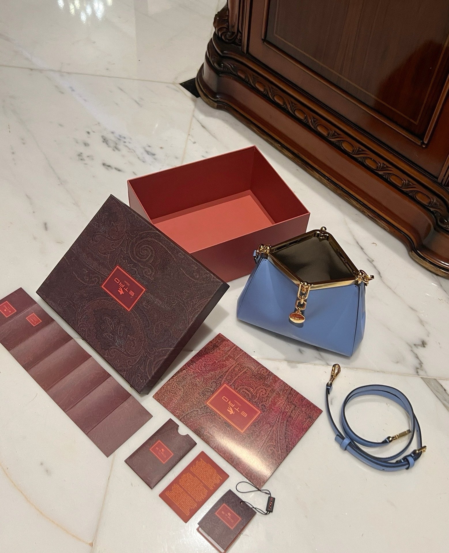 Etro Medium Vela Bag Blue Calfskin