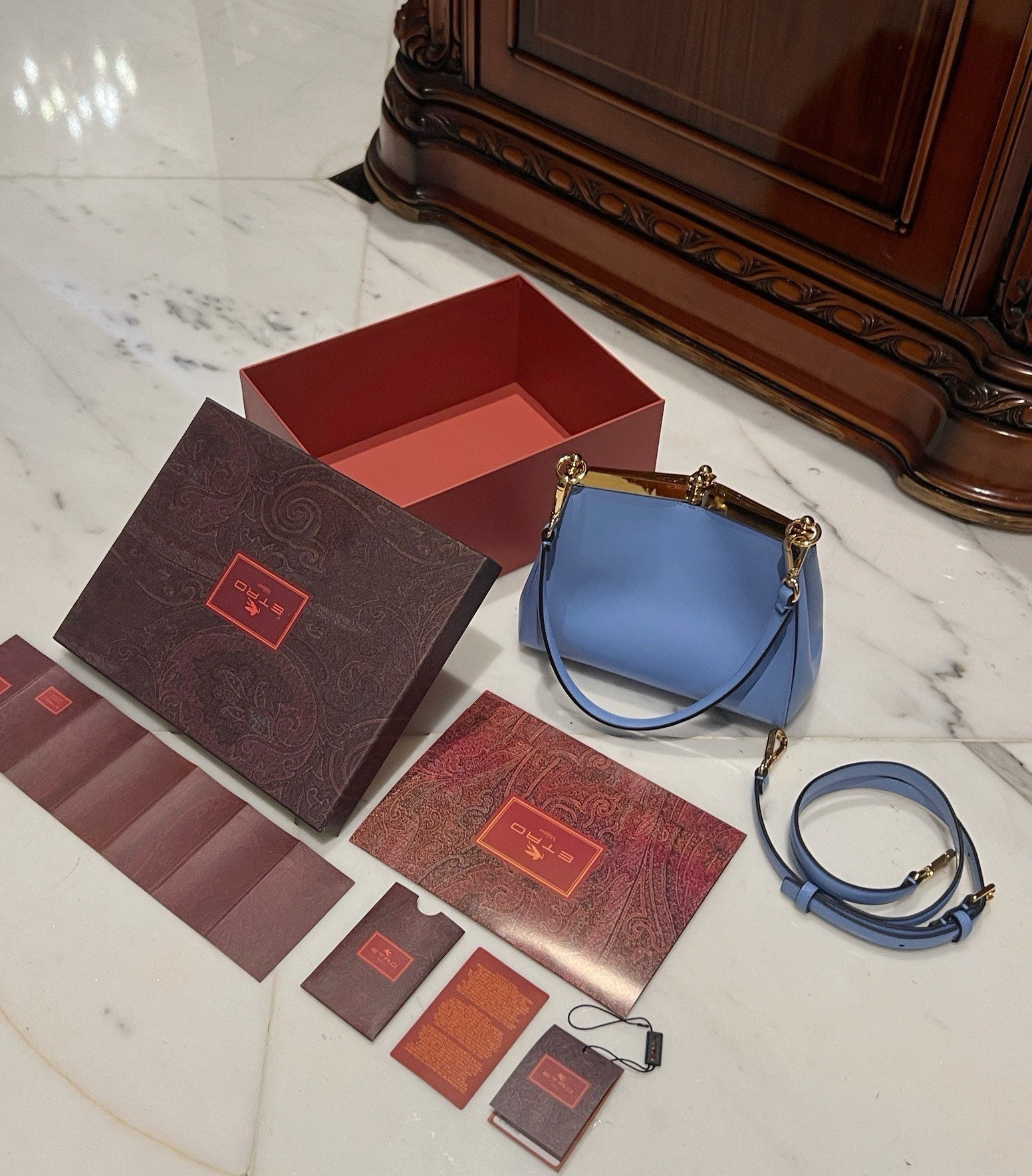 Etro Medium Vela Bag Blue Calfskin