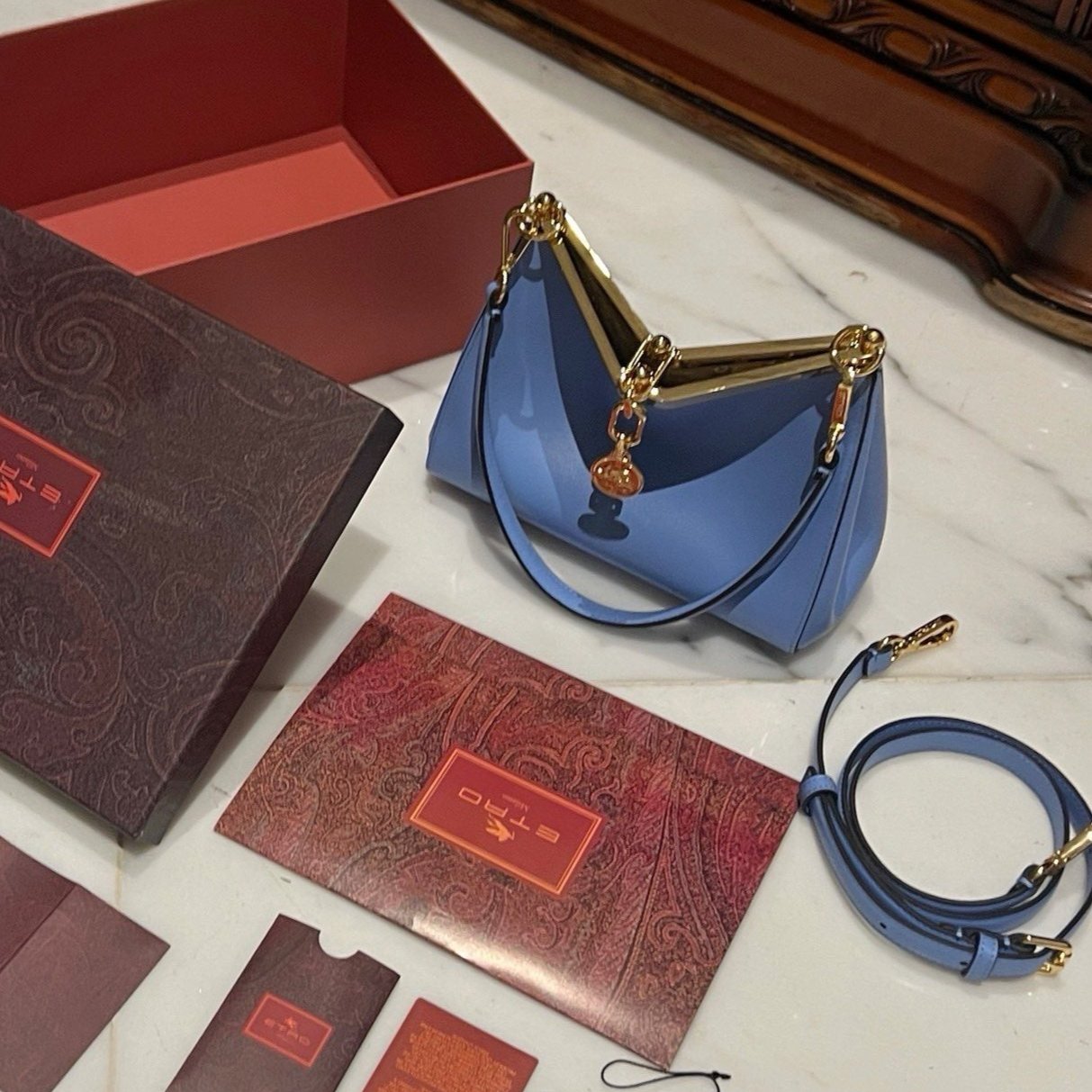 Etro Medium Vela Bag Blue Calfskin