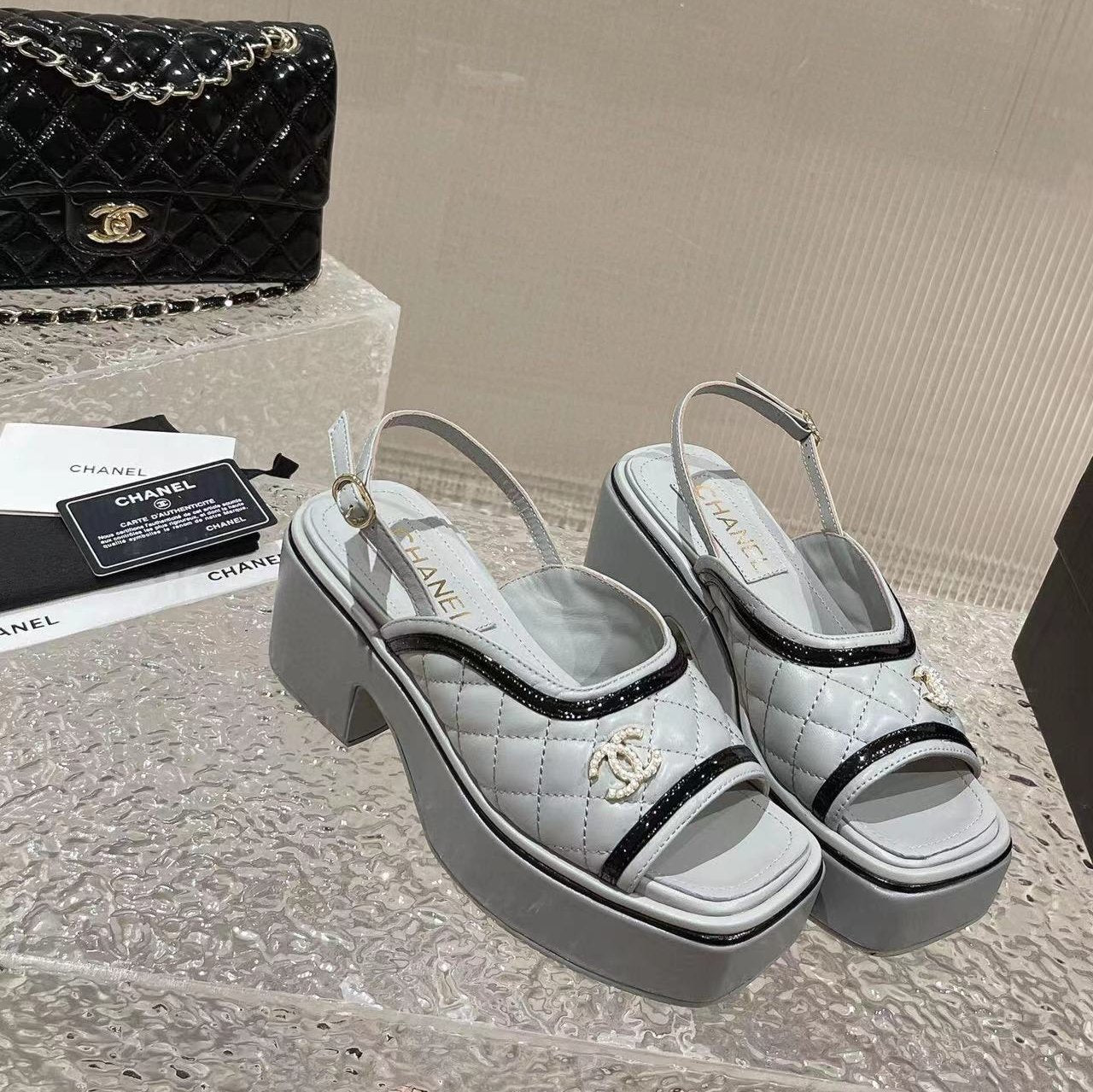 cc platform slingback sandal grey calfskin