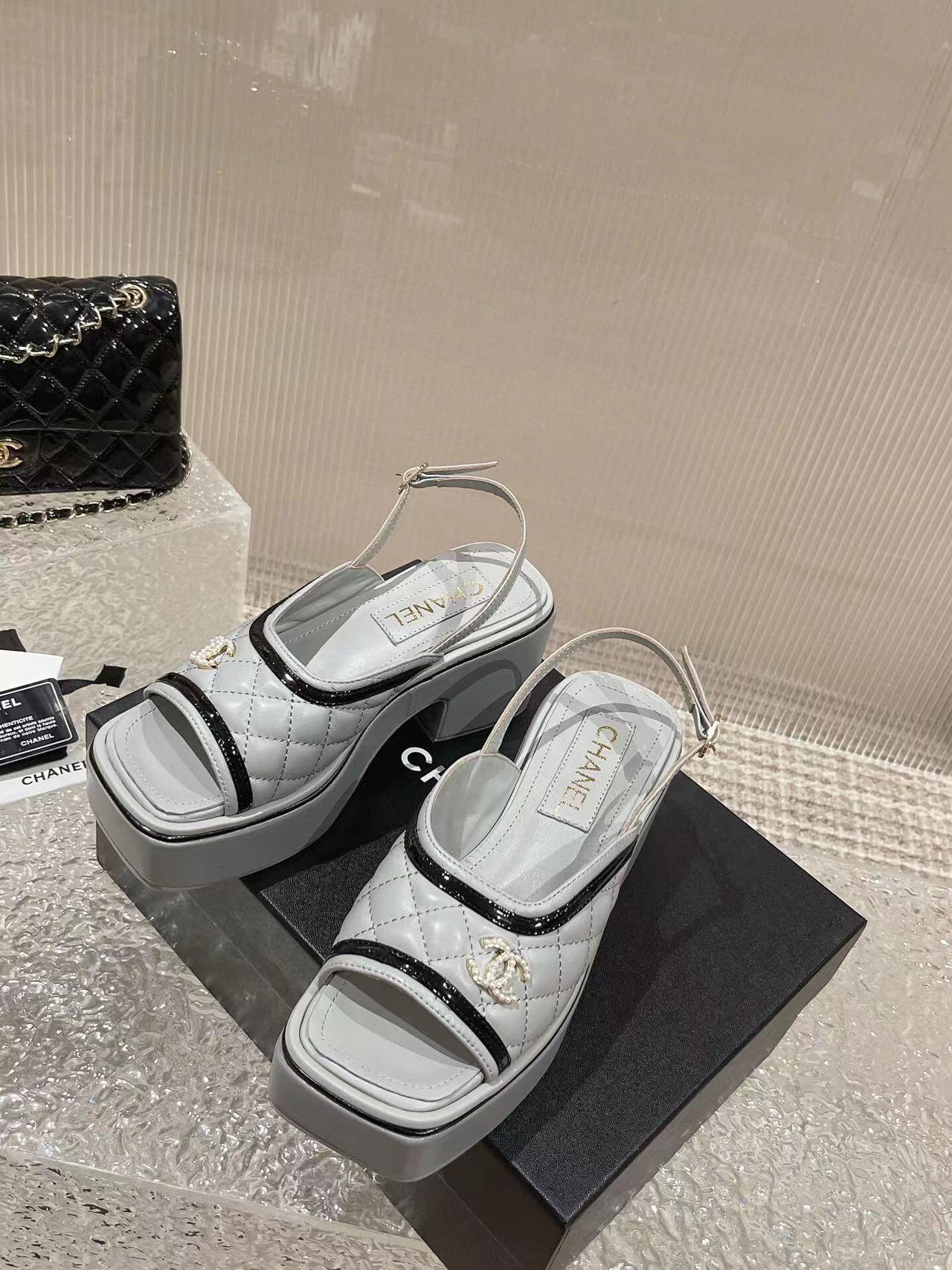 cc platform slingback sandal grey calfskin