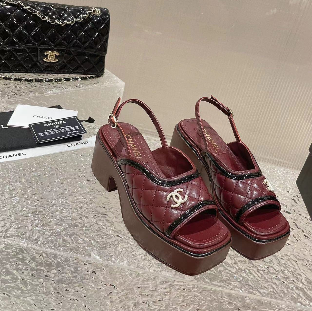 cc platform slingback sandal burgundy calfskin