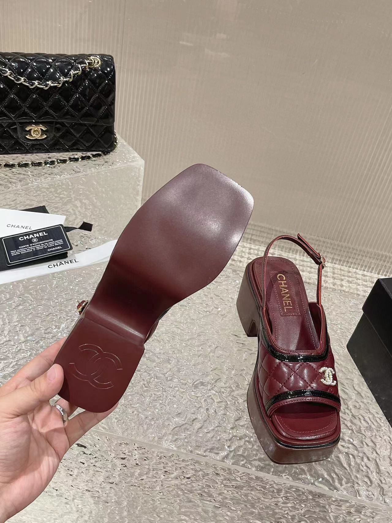 cc platform slingback sandal burgundy calfskin