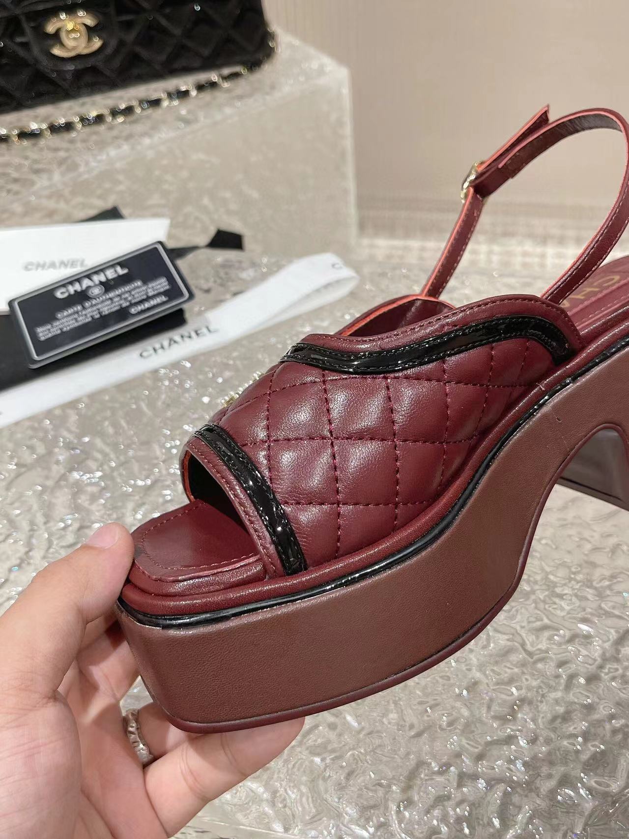 cc platform slingback sandal burgundy calfskin