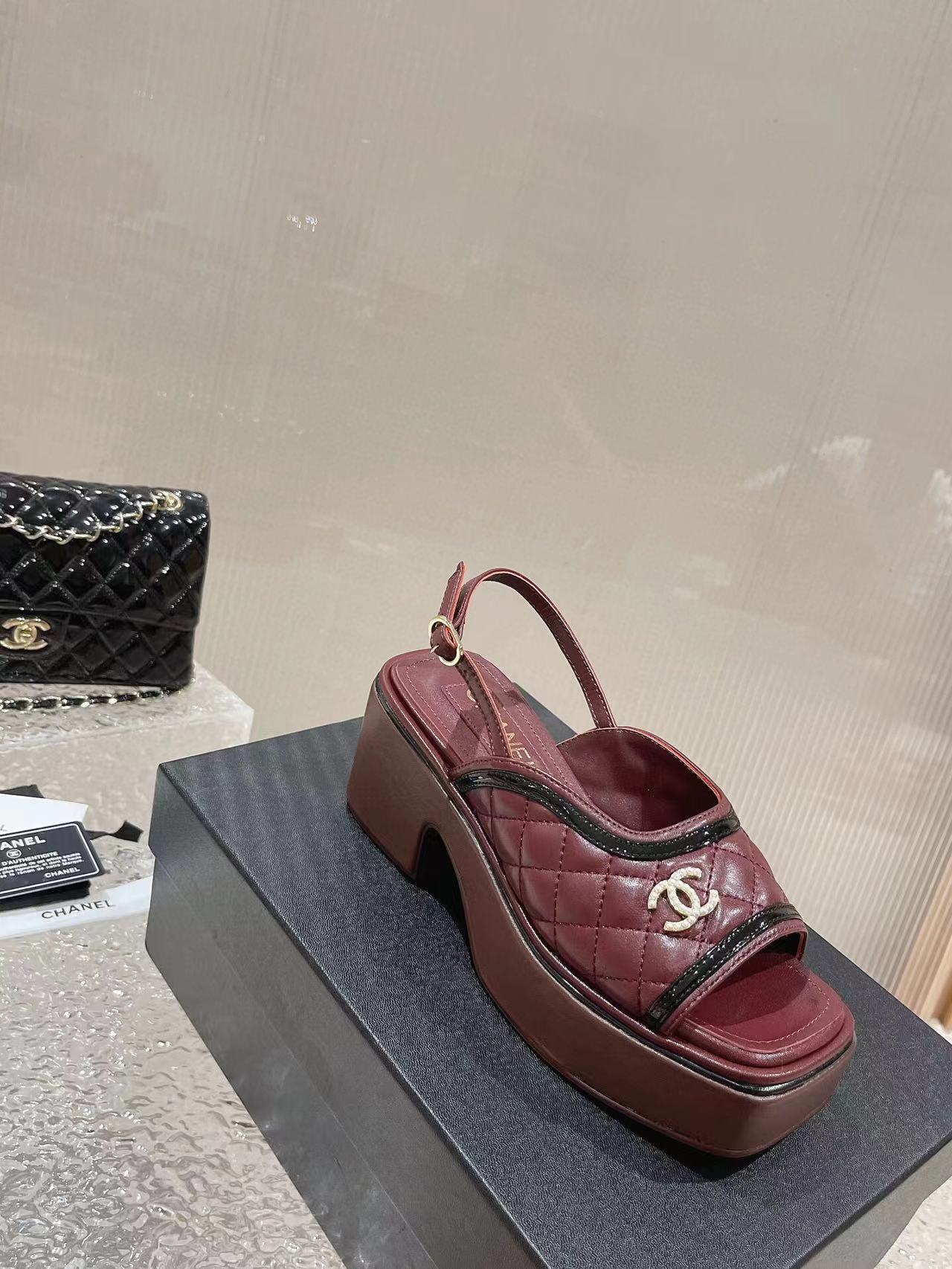 cc platform slingback sandal burgundy calfskin