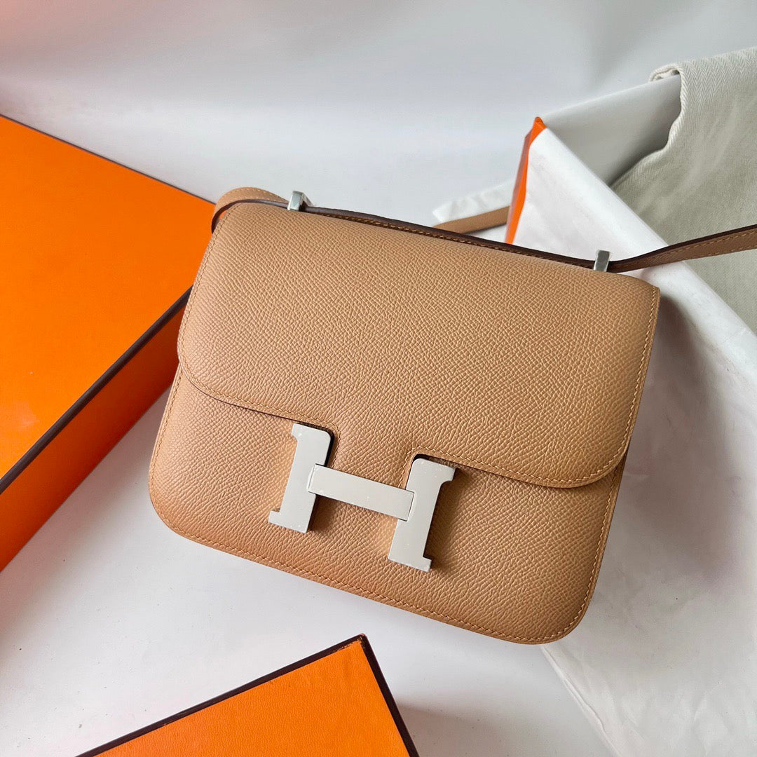 HM Constance Bag Dark Beige Epsom Silver Hardware