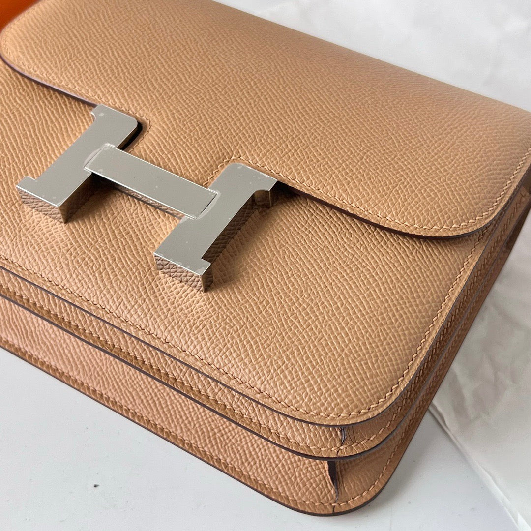 HM Constance Bag Dark Beige Epsom Silver Hardware