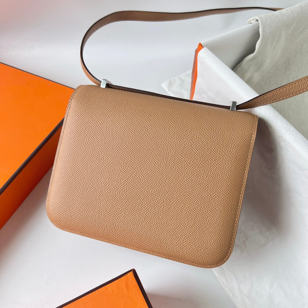 HM Constance Bag Dark Beige Epsom Silver Hardware